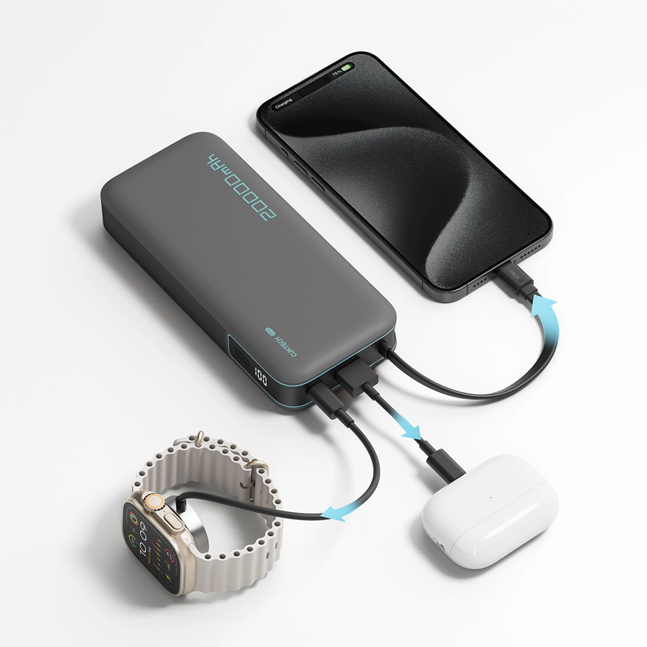 Batteria Esterna Cuktech, 20000mAh, 55W, QC + PD, 1 x USB-A - 2 x USB-C, Grigio CUKP200NGLDG