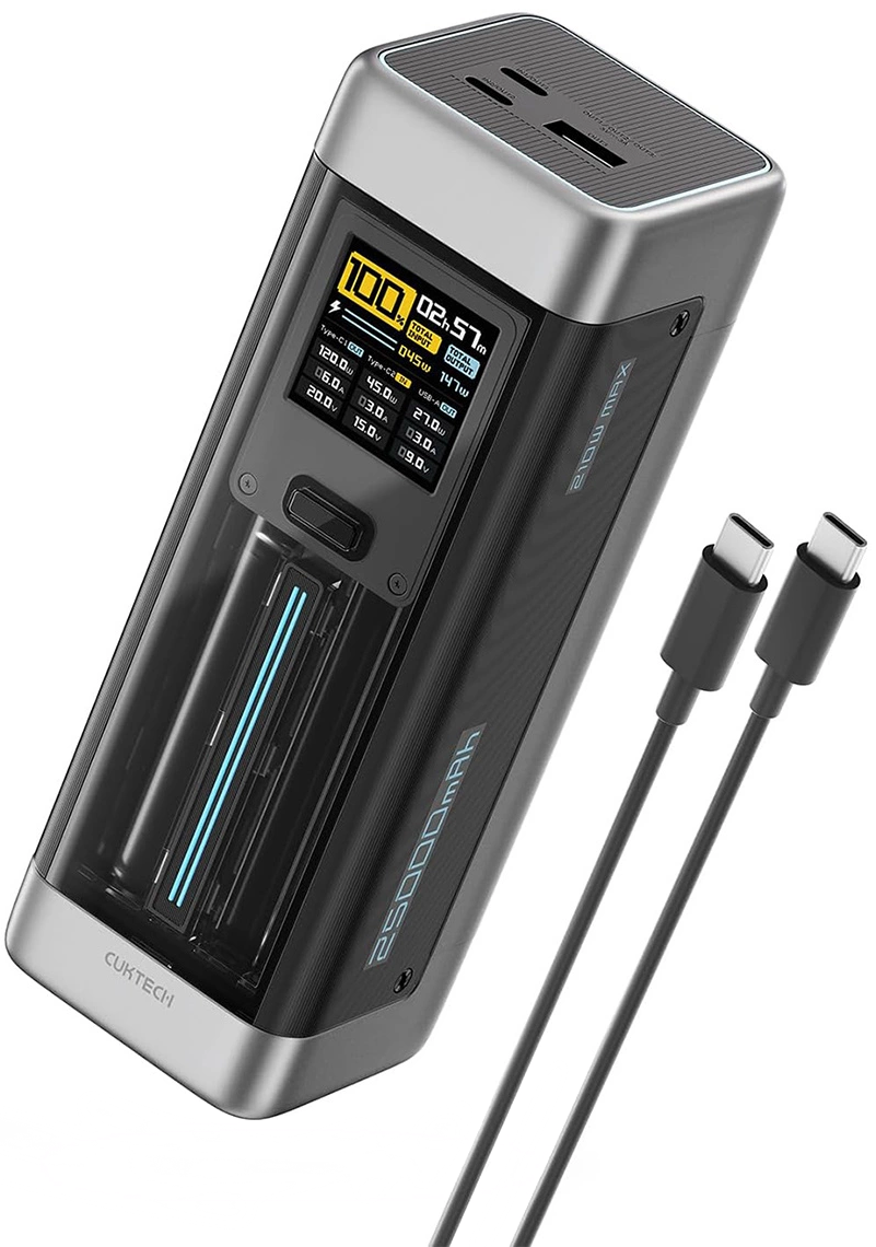 Batteria Esterna Cuktech, 25000mAh, 210W, QC + PD, 1 x USB-A - 2 x USB-C, Nera CUK00P23GLBK