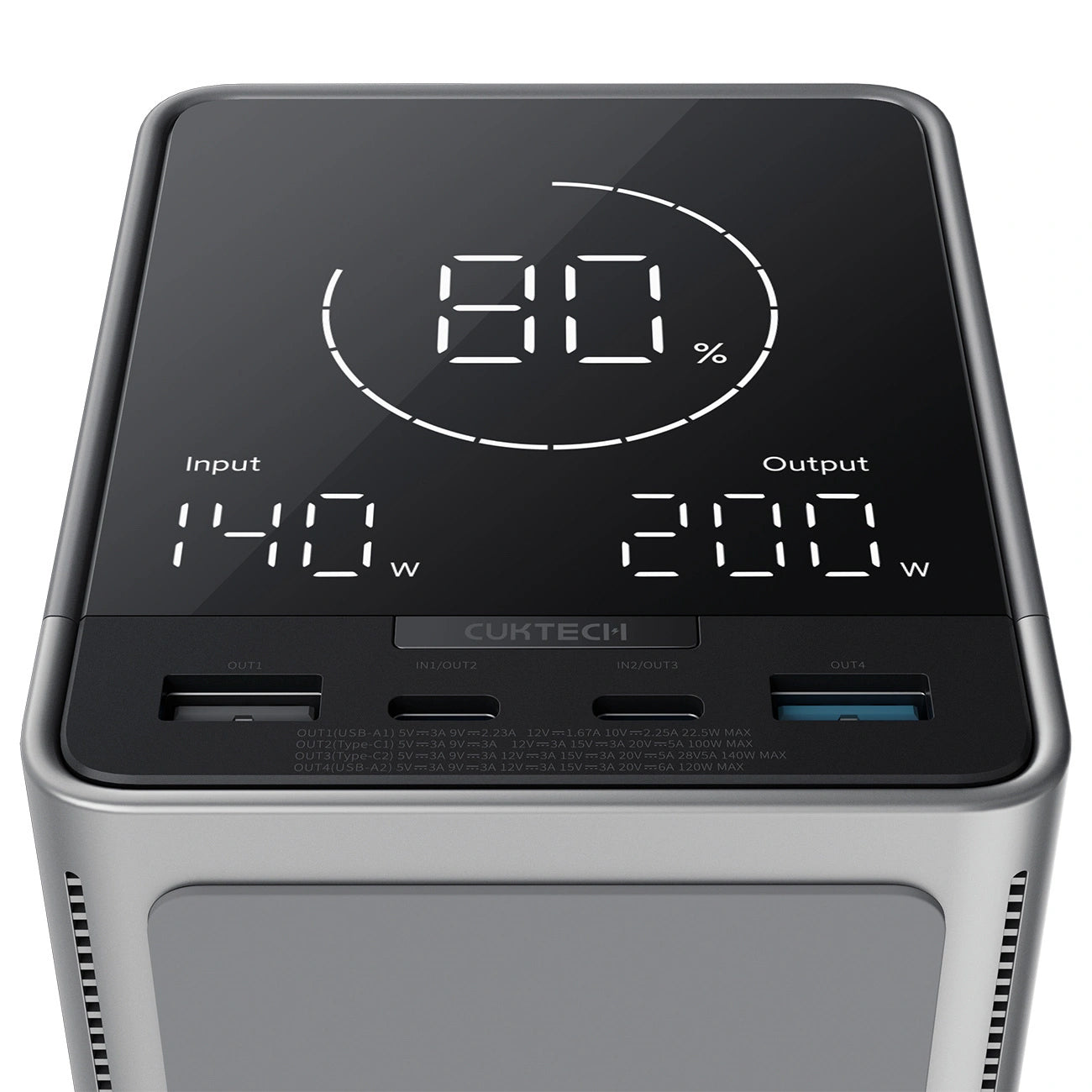 Batteria Esterna Cuktech, 40000mAh, 300W, QC + PD + FQI, 1 x QI - 2 x USB-A - 2 x USB-C, Nera