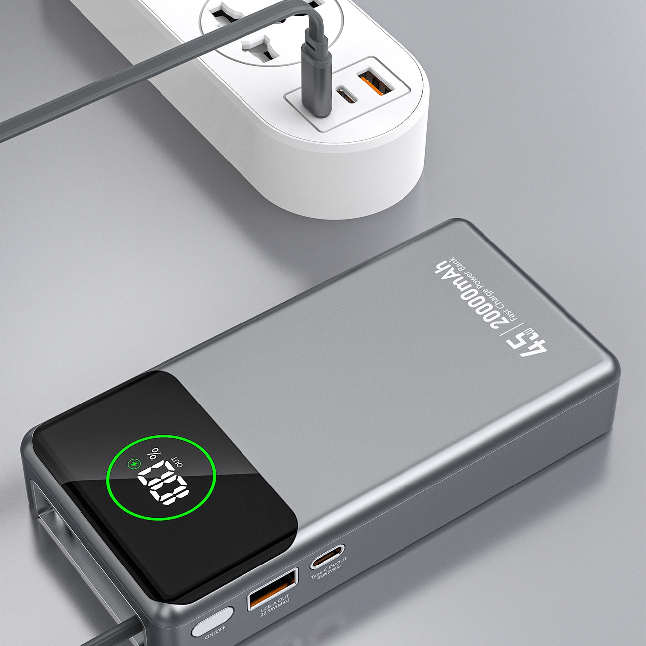 Batterie Externe Dudao K31 Pro, 20000mAh, 45W, QC + PD, 1 x USB-A - 2 x USB-C, Gris