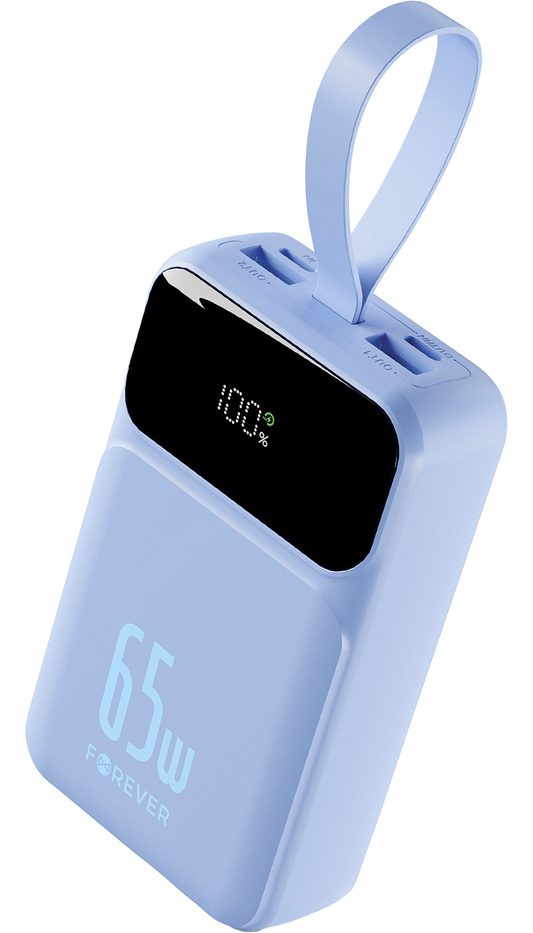 Batterie Externe Forever Vibe-TB65, 20000mAh, 65W, QC + PD, 2 x USB-A - 2 x USB-C, Bleue