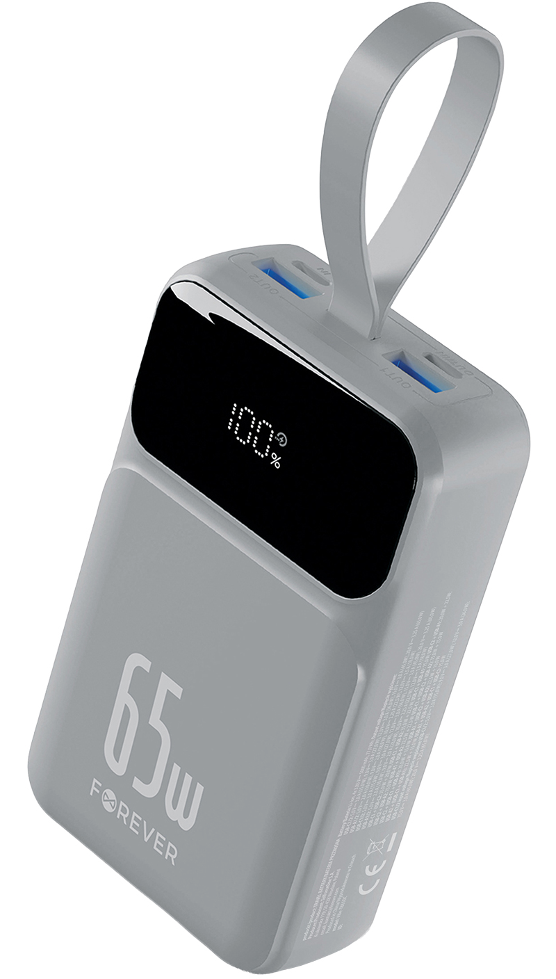 Forever Vibe-TB65 External Battery, 20000mAh, 65W, QC + PD, 2 x USB-A - 2 x USB-C, Gray