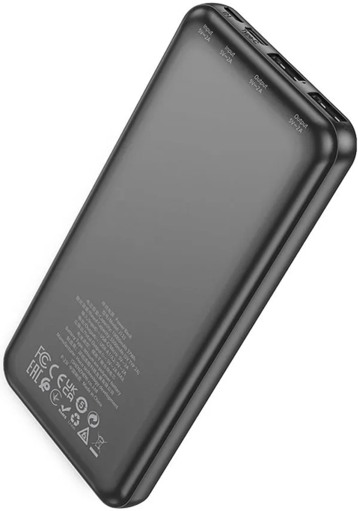 Batterie Externe HOCO J123, 10000mAh, 10W, 2 x USB-A, Noire