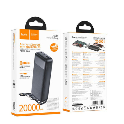 Batterie externe HOCO J163A, 20 000 mAh, 10 W, 1 x Lightning - 1 x microUSB - 1 x USB-C - 2 x USB-A, noire