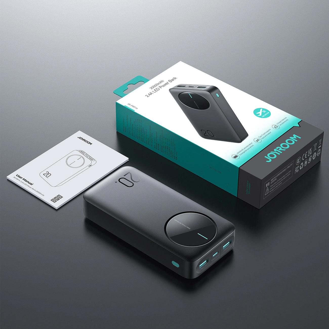 Batteria Esterna Joyroom JR-PBF14, 20000mAh, 12W, 1 x USB-C - 2 x USB-A, Nera