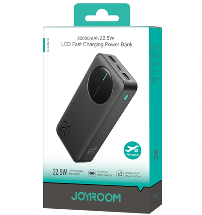 Externer Akku Joyroom JR-PBF14 Pro, 20000mAh, 22.5W, QC + PD, 1 x USB-C - 2 x USB-A, Schwarz