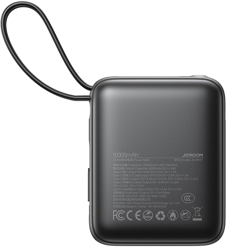Batteria Esterna Joyroom JR-PBF27, 10000mAh, 22.5W, PD, 1 x Lightning - 2 x USB-C, Nera