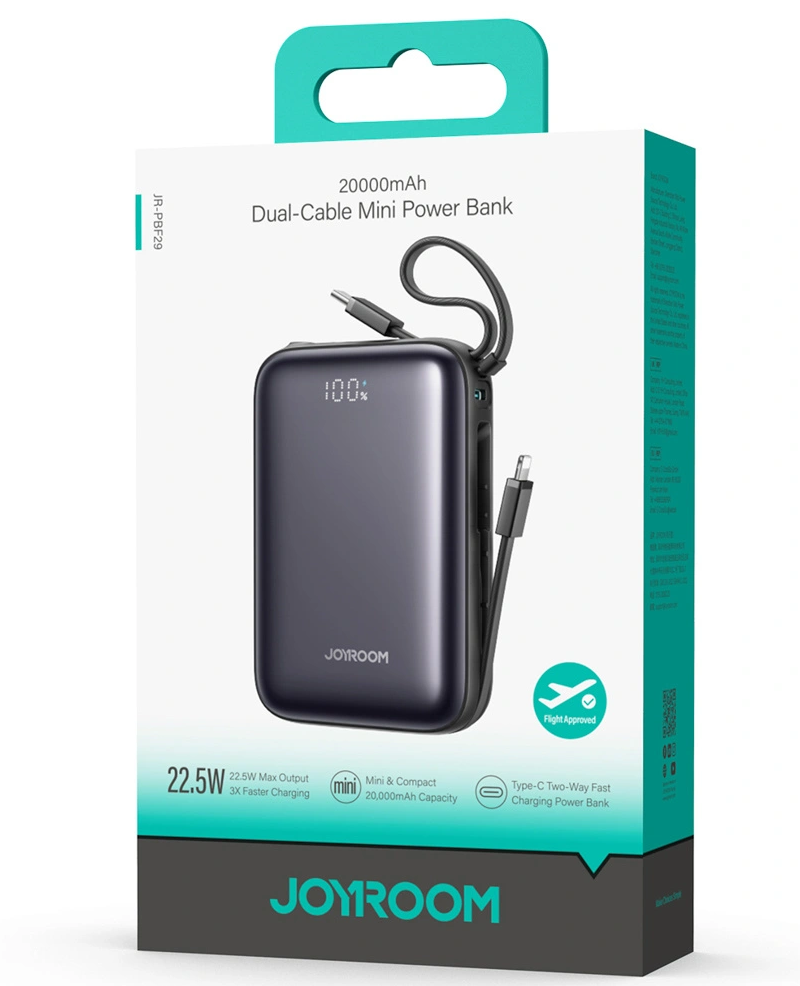 Batterie Externe Joyroom JR-PBF29, 20000mAh, 22.5W, QC + PD, 1 x Lightning - 2 x USB-C, Noire