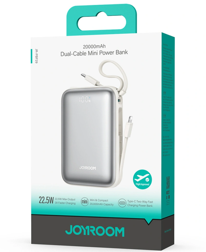Batterie Externe Joyroom JR-PBF29, 20000mAh, 22.5W, QC + PD, 1 x Lightning - 2 x USB-C, Blanche