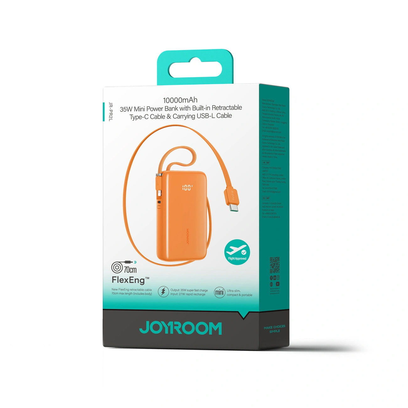 Batterie Externe Joyroom JR-PR2L, 10000mAh, 35W, QC + PD, 1 x Lightning - 2 x USB-C, Orange
