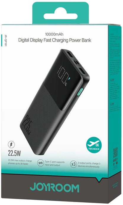 Batteria Esterna Joyroom JR-QP191, 10000mAh, 22.5W, QC + PD, 1 x USB-C - 2 x USB-A, Nera