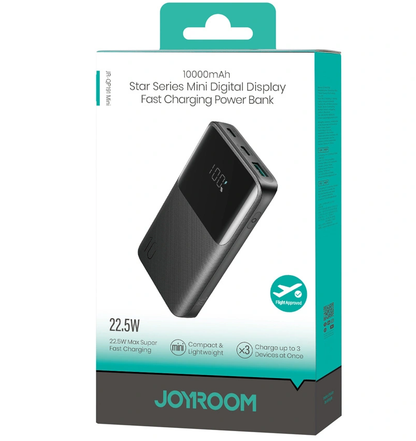 Batterie Externe Joyroom JR-QP191, 10000mAh, 22.5W, QC + PD, 1 x USB-A - 2 x USB-C, Noire