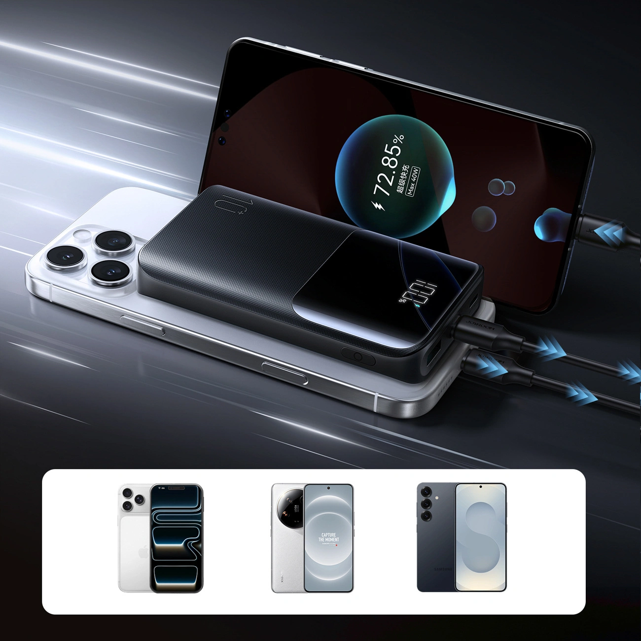 Batterie Externe Joyroom JR-QP191, 10000mAh, 22.5W, QC + PD, 1 x USB-A - 2 x USB-C, Noire