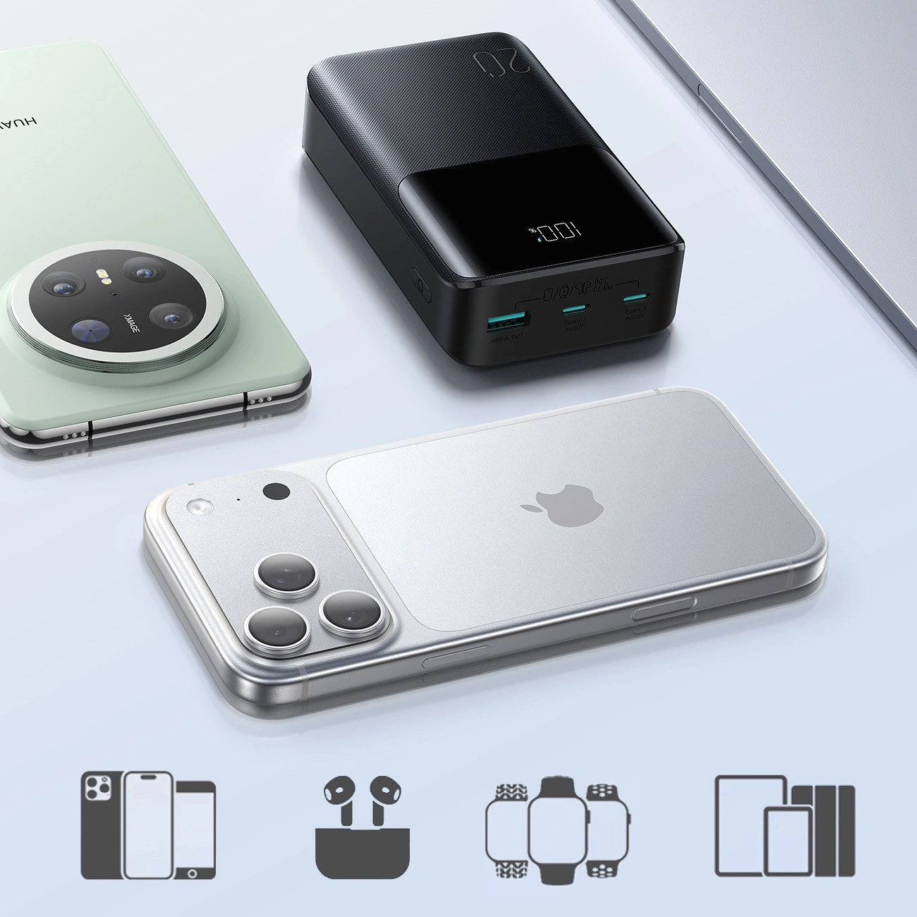 Batterie Externe Joyroom JR-QP192, 20000mAh, 22.5W, QC + PD, 1 x USB-A - 2 x USB-C, Noire