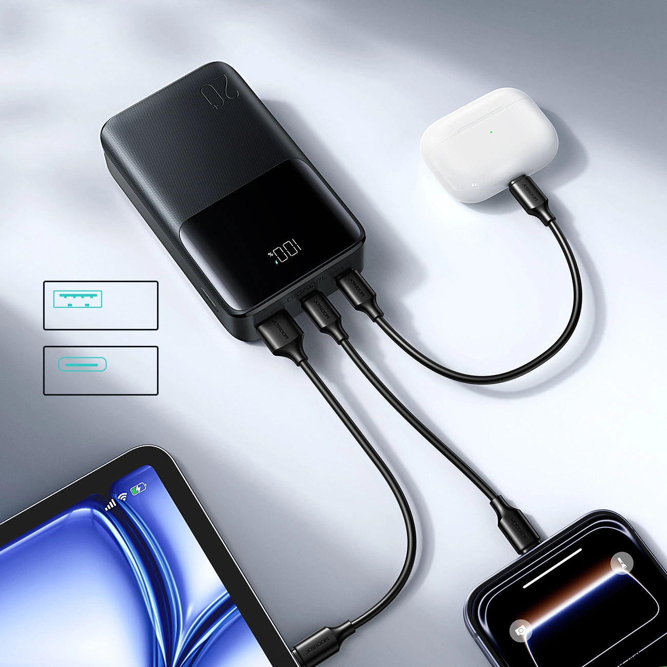 Batterie Externe Joyroom JR-QP192, 20000mAh, 22.5W, QC + PD, 1 x USB-A - 2 x USB-C, Noire