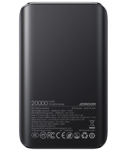 Batterie Externe Joyroom JR-QP192, 20000mAh, 22.5W, QC + PD, 1 x USB-A - 2 x USB-C, Noire