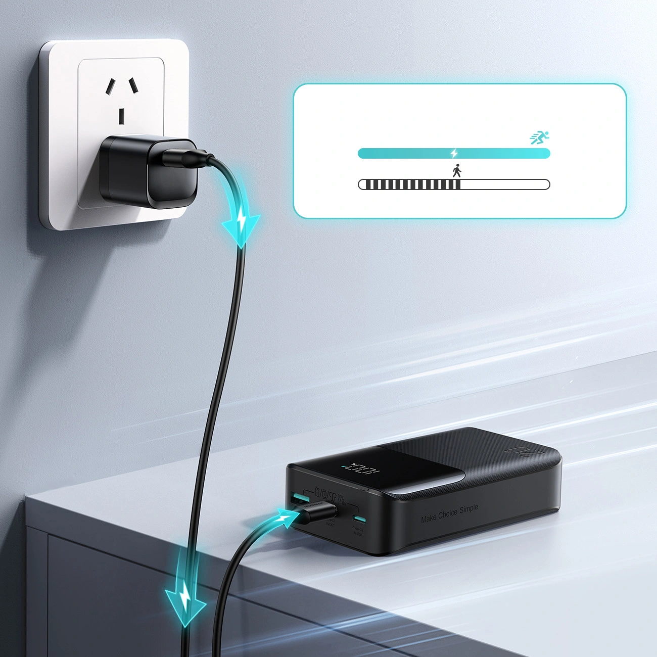 Batterie Externe Joyroom JR-QP192, 20000mAh, 22.5W, QC + PD, 1 x USB-A - 2 x USB-C, Noire