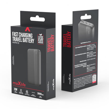 Batteria Esterna MaXlife MXPB-02, 20000mAh, 20W, QC + PD, 1 x USB-A - 1 x USB-C, Nera