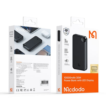 Batterie Externe McDodo MC-3850 Display, 10000mAh, 30W, QC + PD, 1 x USB-A - 2 x USB-C, Noire