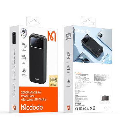 Batterie Externe McDodo MC-4230, 20000mAh, 22.5W, QC + PD, 2 x USB-A - 1 x USB-C, Noire