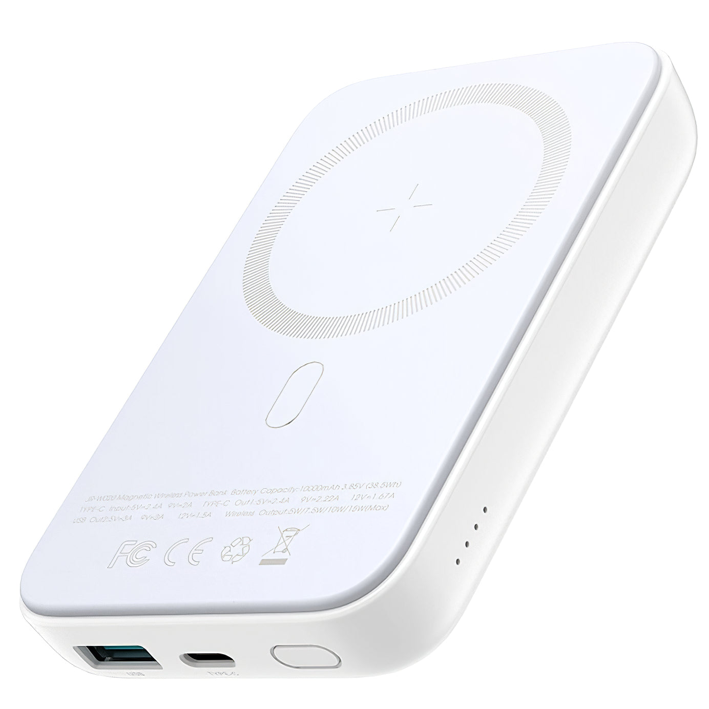 Batterie Externe Sans Fil Joyroom JR-W020, 10000mAh, 20W, QC + PD + FQI, 1 x QI - 1 x USB-A - 1 x USB-C, Blanche