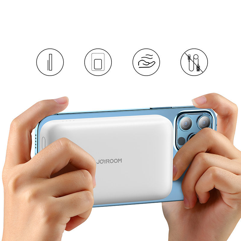 Batterie Externe Sans Fil Joyroom JR-W020, 10000mAh, 20W, QC + PD + FQI, 1 x QI - 1 x USB-A - 1 x USB-C, Blanche