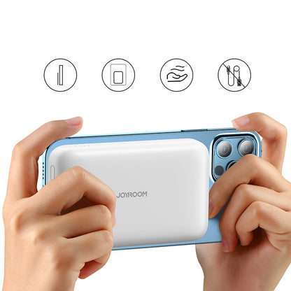 Batterie Externe Sans Fil Joyroom JR-W020, 10000mAh, 20W, QC + PD + FQI, 1 x QI - 1 x USB-A - 1 x USB-C, Blanche