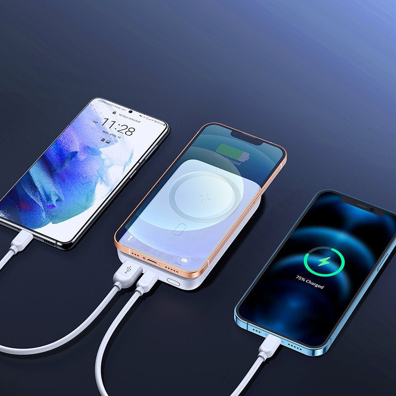 Batterie Externe Sans Fil Joyroom JR-W020, 10000mAh, 20W, QC + PD + FQI, 1 x QI - 1 x USB-A - 1 x USB-C, Blanche