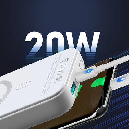 Batterie Externe Sans Fil Joyroom JR-W020, 10000mAh, 20W, QC + PD + FQI, 1 x QI - 1 x USB-A - 1 x USB-C, Blanche