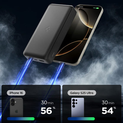 Batterie Externe Spigen, 30000mAh, 30W, QC + PD, 1 x USB-A - 2 x USB-C, Noire