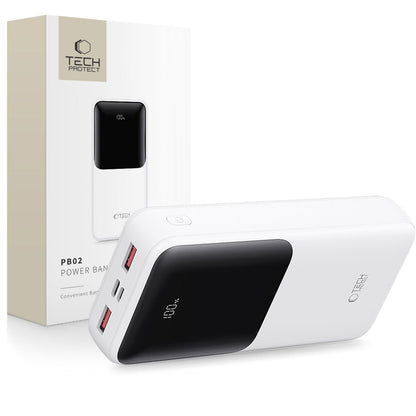 Batterie Externe Tech-Protect PB02, 20000mAh, 22.5W, QC + PD, 1 x USB-C - 2 x USB-A, Blanche