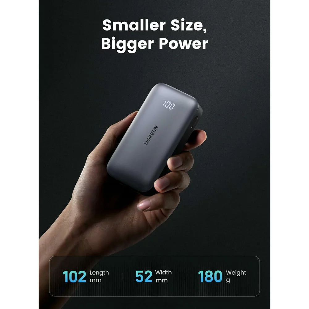 Batteria Esterna UGREEN PB502, 10000mAh, 30W, QC + PD, 1 x USB-A - 1 x USB-C, Grigio