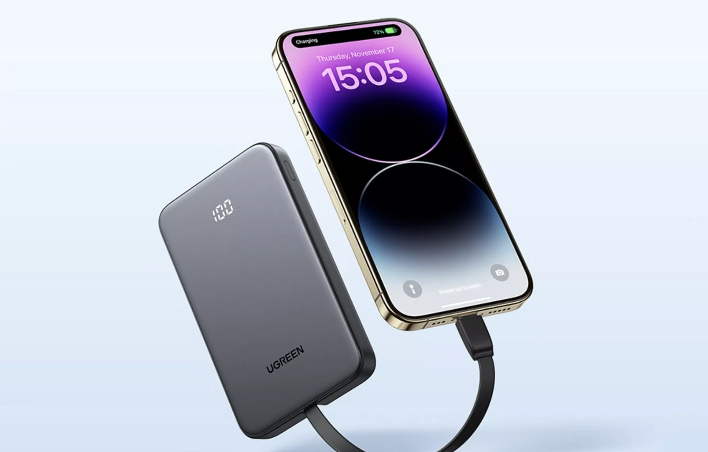 Externe Batterie UGREEN PB526 (75161B), 10000mAh, 20W, QC + PD, 1 x USB-A - 2 x USB-C, Grau