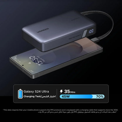 Batteria Esterna UGREEN PB550, 20000mAh, 67W, QC + PD, 1 x USB-A - 2 x USB-C, Grigio