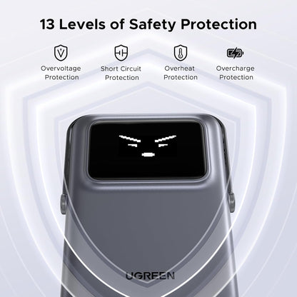 UGREEN PB572 Uno Wireless External Battery, 10000mAh, 20W, PD + FQI, 1 x QI - 1 x USB-C, Gray