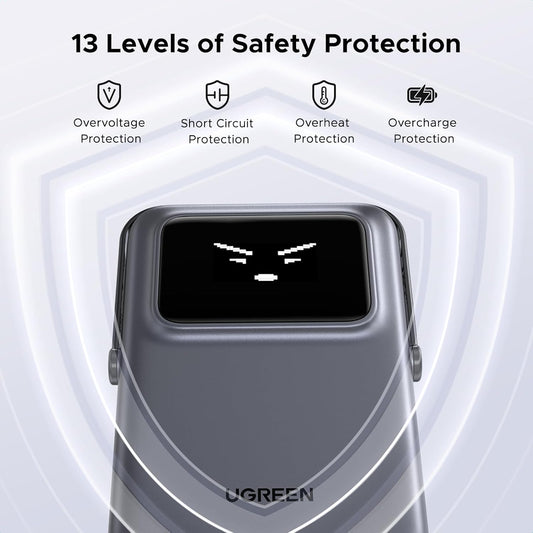 UGREEN PB572 Uno Wireless External Battery, 10000mAh, 20W, PD + FQI, 1 x QI - 1 x USB-C, Gray