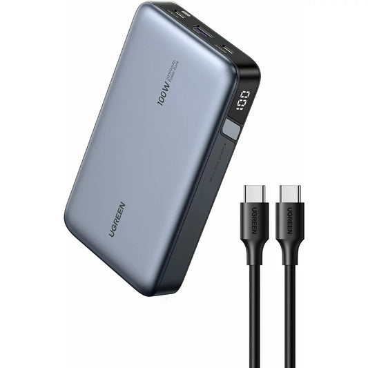Batteria Esterna UGREEN PB720 Nexode, 20000mAh, 100W, QC + PD, 1 x USB-A - 2 x USB-C, Grigio, Ricondizionata