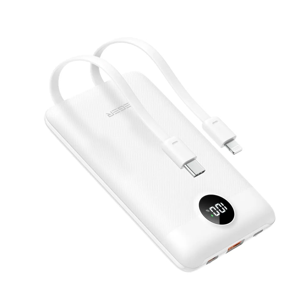 Batteria Esterna Veger C11C, 10000mAh, 22.5W, QC + PD, 1 x Lightning - 1 x USB-A - 2 x USB-C, Bianca