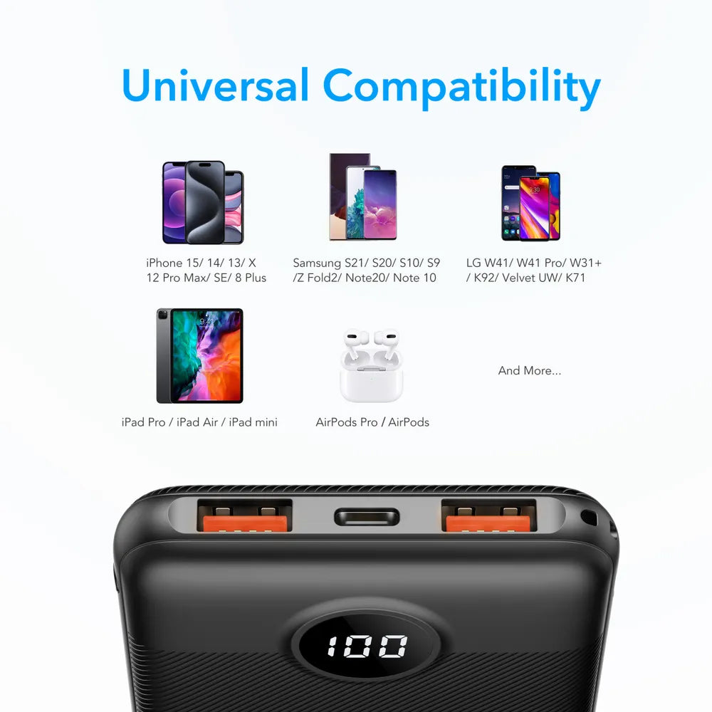 Batteria Esterna Veger L10S, 10000mAh, 20W, QC + PD, 1 x USB-C - 2 x USB-A, Nera