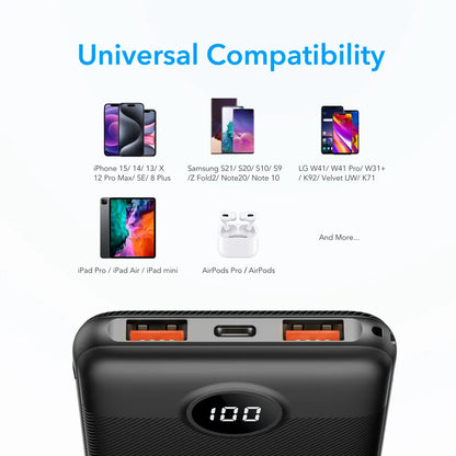 Batteria Esterna Veger L10S, 10000mAh, 20W, QC + PD, 1 x USB-C - 2 x USB-A, Nera