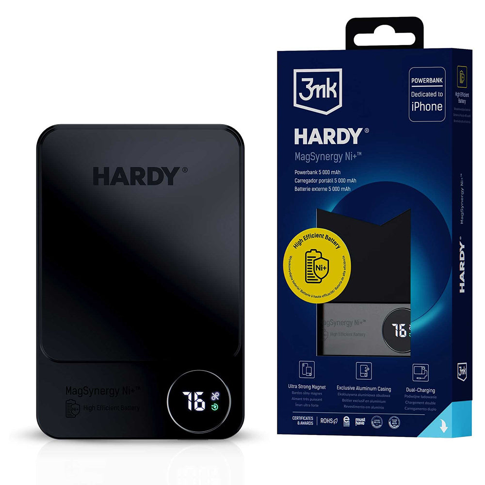 Batterie Externe Sans Fil 3MK MagSynergy Ni+, 5000mAh, 22.5W, PD + FQI, 1 x QI - 1 x USB-C, Noire