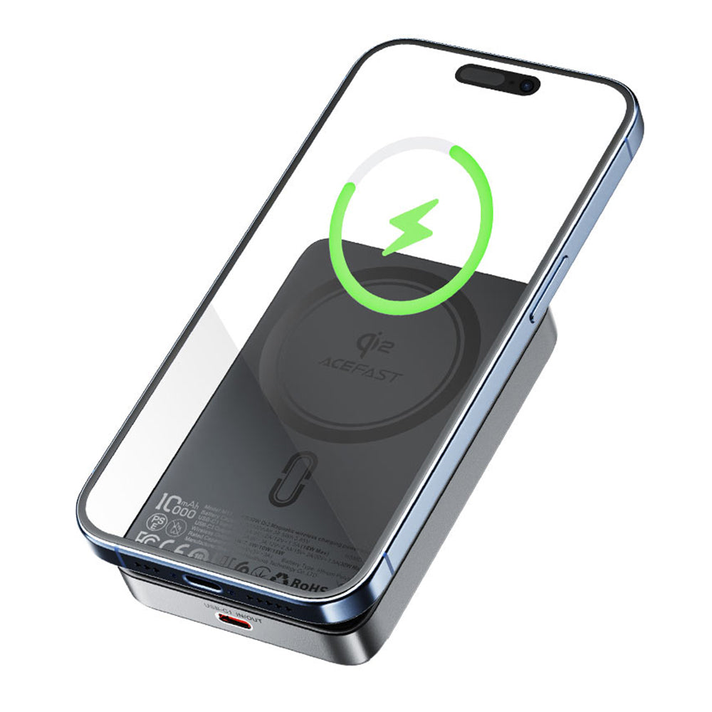 Batteria Esterna Wireless Acefast M11, 10000mAh, 30W, PD + FQI, 1 x QI - 1 x USB-C, Nera