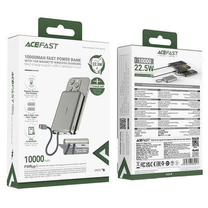 Batteria Esterna Wireless Acefast M18, 10000mAh, 22.5W, PD + FQI, 1 x QI - 2 x USB-C, Nera