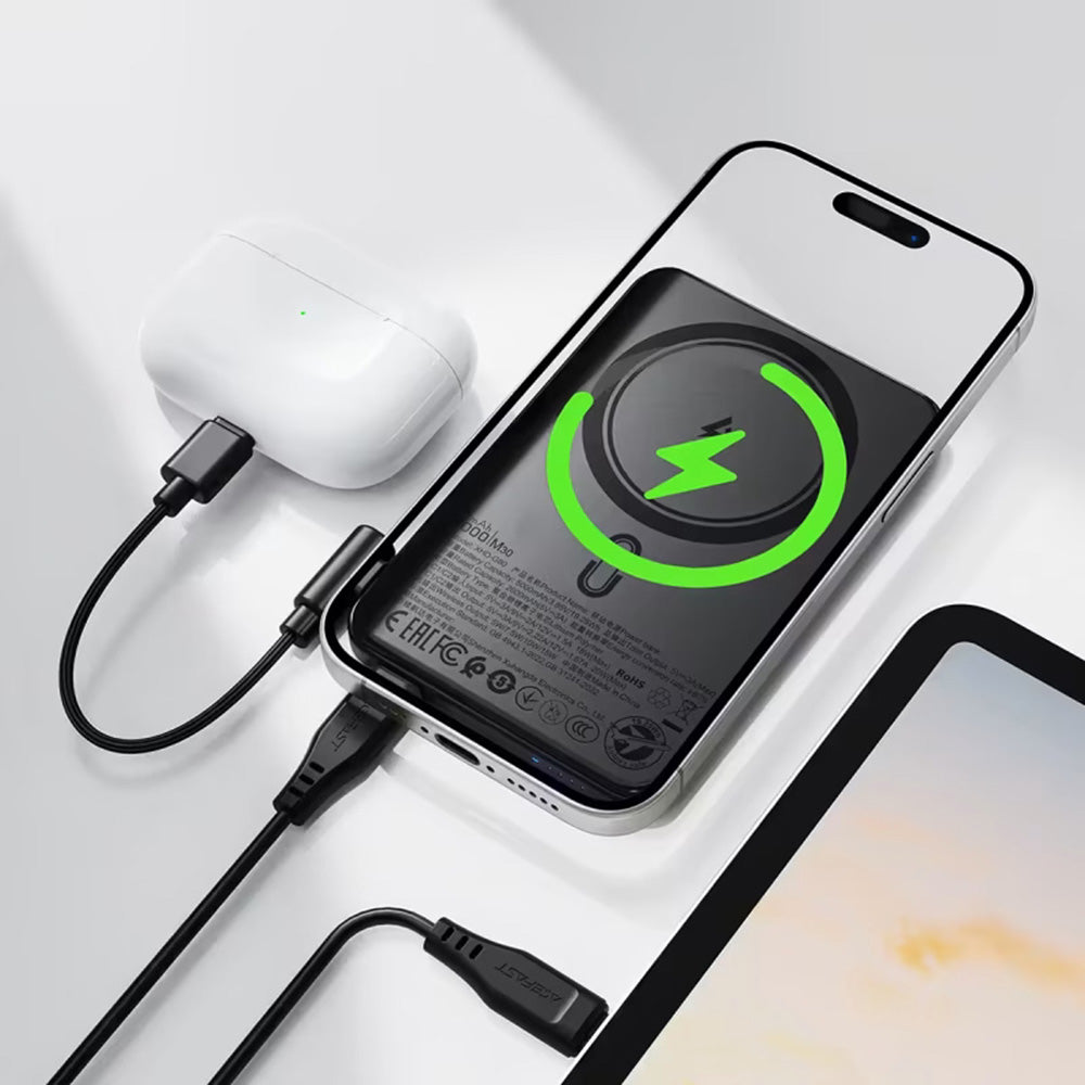 Batteria Esterna Wireless Acefast M30, 5000mAh, 20W, PD + FQI, 1 x QI - 2 x USB-C, Nera