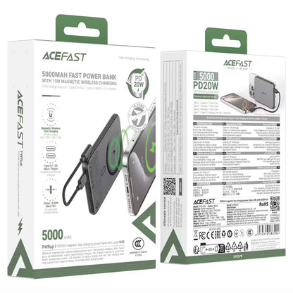 Batteria Esterna Wireless Acefast M30, 5000mAh, 20W, PD + FQI, 1 x QI - 2 x USB-C, Nera