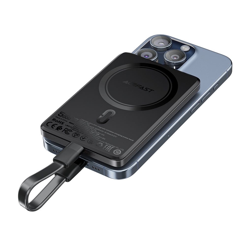 Batteria Esterna Wireless Acefast M8, 5000mAh, 18W, PD + FQI, 1 x QI - 1 x USB-C, Nera