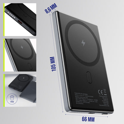 Externer Wireless Akku Allity. APB-300, 5000mAh, 20W, PD + FQI, 1 x QI - 1 x USB-C, Grau