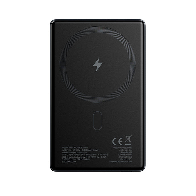 Externer Wireless Akku Allity. APB-300, 5000mAh, 20W, PD + FQI, 1 x QI - 1 x USB-C, Grau