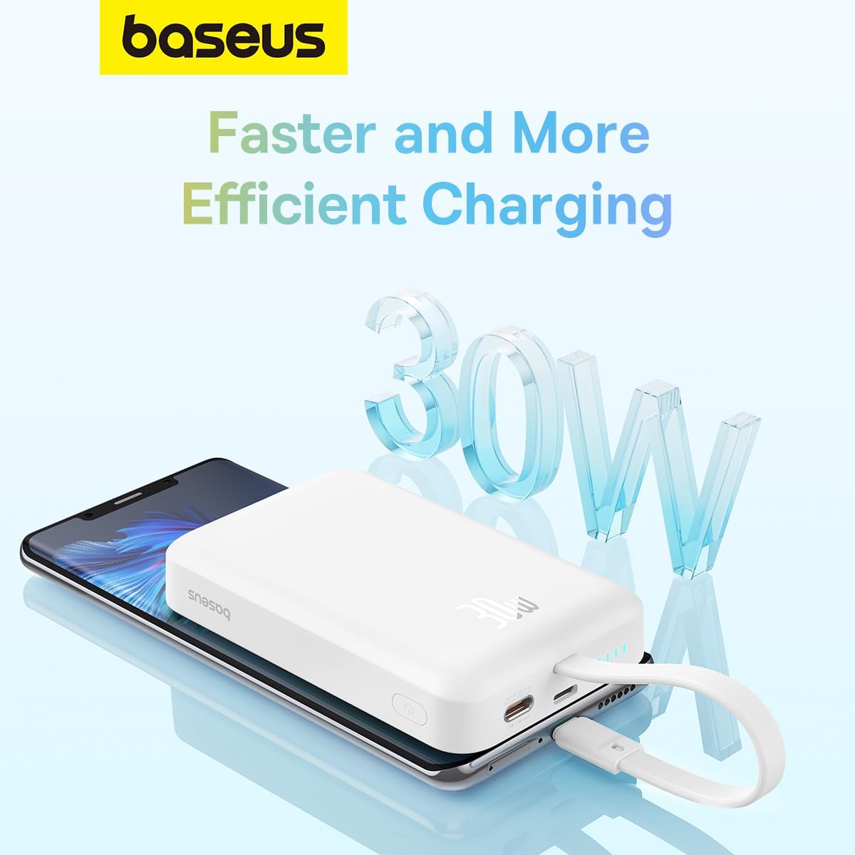 Batterie Externe Sans Fil Baseus Magnetic Mini, 10000mAh, 30W, PD + FQI, 1 x QI - 2 x USB-C, Blanche P1002210B223-00