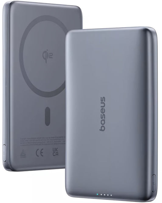 Externer Wireless-Akku Baseus PicoGo AM41, 10000mAh, 27W, PD + FQI, 1 x QI - 1 x USB-C, Grau E0027200